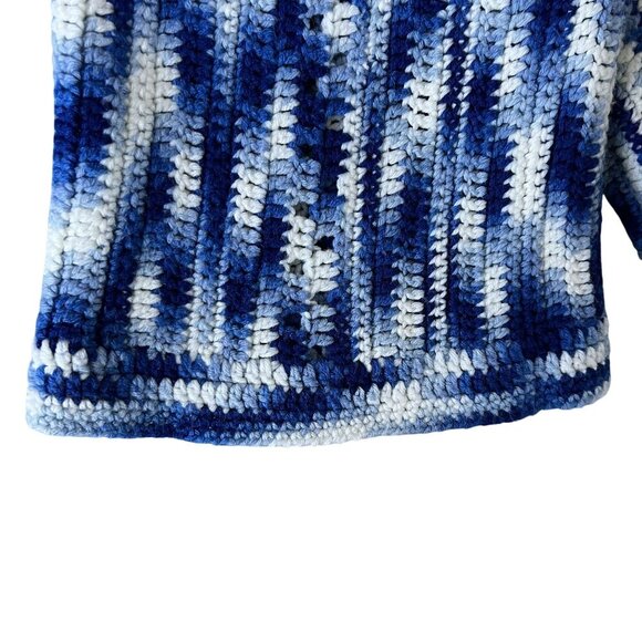 Handmade Blue White Ripple Wave Crochet Throw Afghan Blanket 48"x56" Grandmacore - Picture 9 of 10